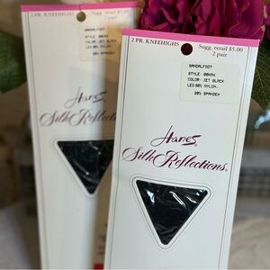 Set of 2 Unopened Vintage Hanes Knee-highs Jet Black Sandalfoot.‎ One Size